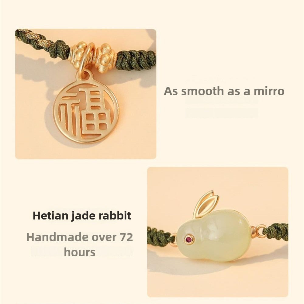 Zen Healing 925 Sterling Silver Jade Rabbit Luck Braided Bracelet