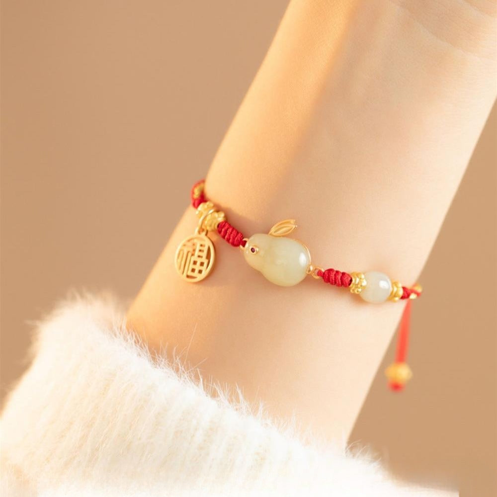 Zen Healing 925 Sterling Silver Jade Rabbit Luck Braided Bracelet