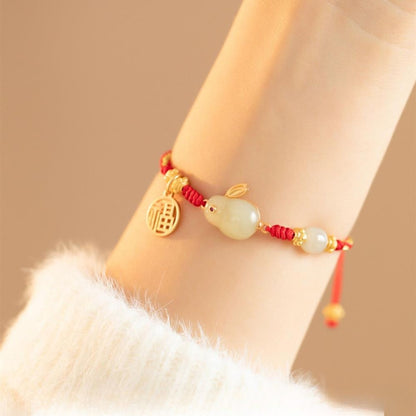 Zen Healing 925 Sterling Silver Jade Rabbit Luck Braided Bracelet