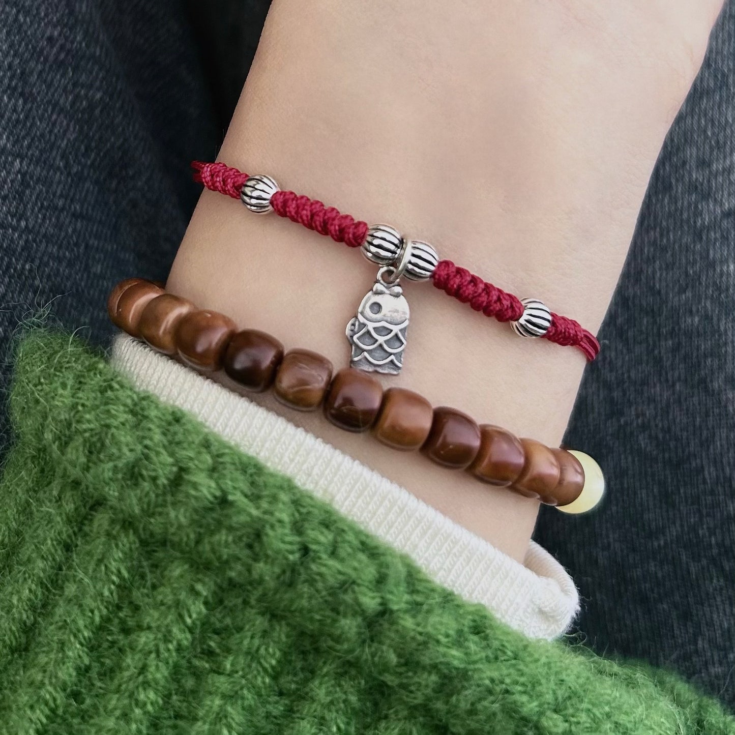 Zen Healing 925 Sterling Silver Koi Fish Red String Luck Bracelet