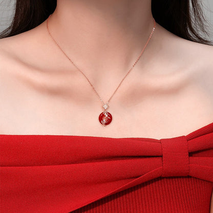 Zen Healing 925 Sterling Silver Red Agate Koi Lucky  Peace Pendant Necklace