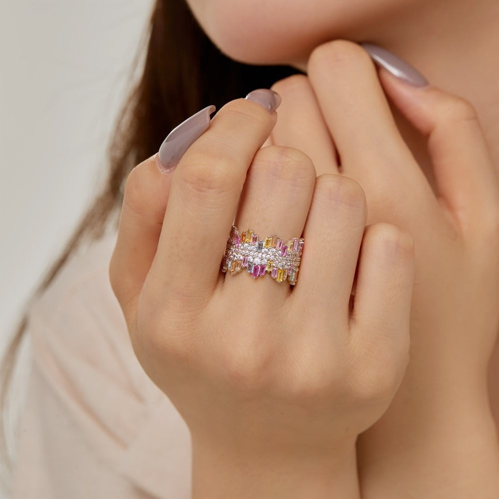 Zen Healing 925 Sterling Silver Vibrant Cubic Zirconia Ring