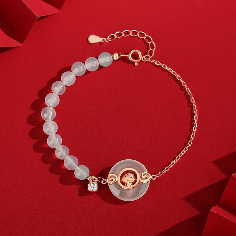 Zen Healing 925 Sterling Silver Year of the Snake Hetian Jade Peace Amulet Braided Bracelet
