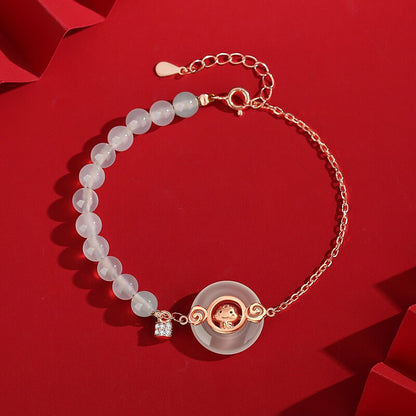 Zen Healing 925 Sterling Silver Year of the Snake Hetian Jade Peace Amulet Braided Bracelet