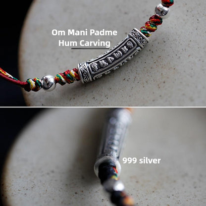 Zen Healing 999 Sterling Silver Tibet Handmade Om Mani Padme Hum Peace Braided Bracelet