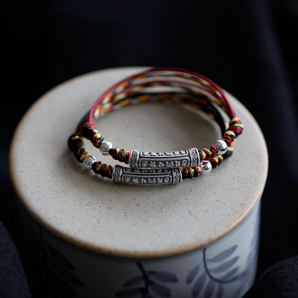 Zen Healing 999 Sterling Silver Tibet Handmade Om Mani Padme Hum Peace Braided Bracelet