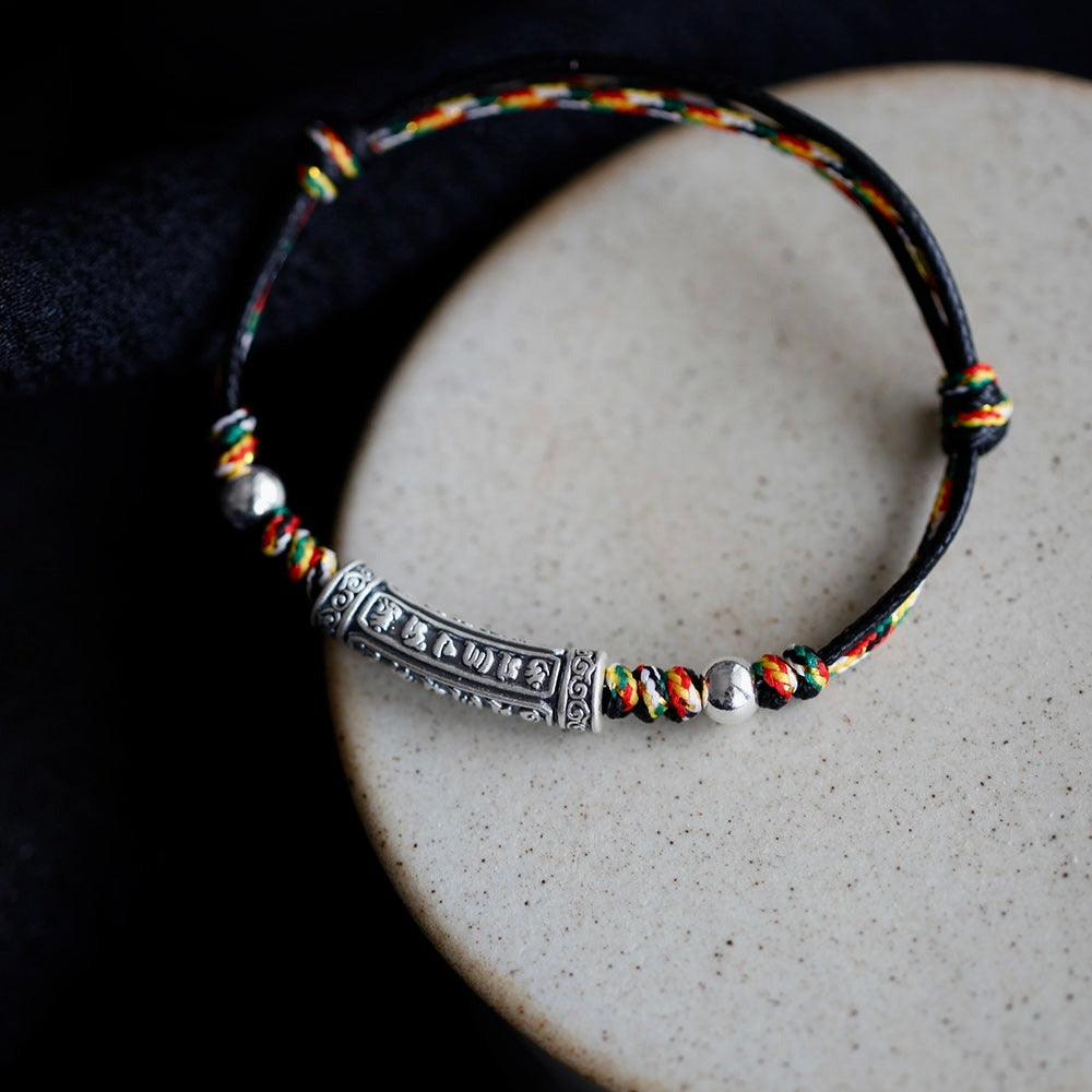 Zen Healing 999 Sterling Silver Tibet Handmade Om Mani Padme Hum Peace Braided Bracelet
