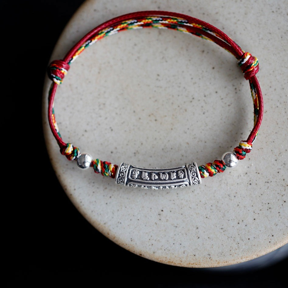 Zen Healing 999 Sterling Silver Tibet Handmade Om Mani Padme Hum Peace Braided Bracelet