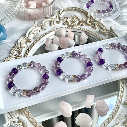 Zen Healing Amethyst Crystal Clear Quartz Wisdom Bracelet