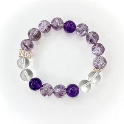Zen Healing Amethyst Crystal Clear Quartz Wisdom Bracelet