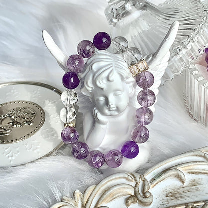 Zen Healing Amethyst Crystal Clear Quartz Wisdom Bracelet