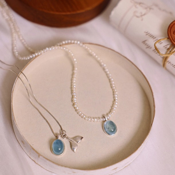 Zen Healing Aquamarine Pendant Peace Pearl Necklace