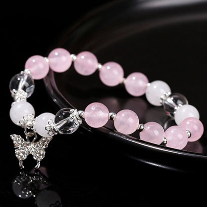 Zen Healing Blue Chalcedony & Pink Chalcedony Butterfly Transformation Bracelet