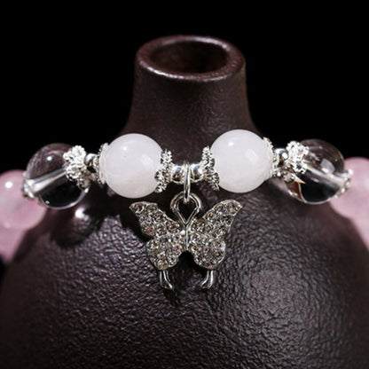 Zen Healing Blue Chalcedony & Pink Chalcedony Butterfly Transformation Bracelet