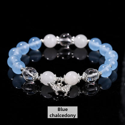 Zen Healing Blue Chalcedony & Pink Chalcedony Butterfly Transformation Bracelet