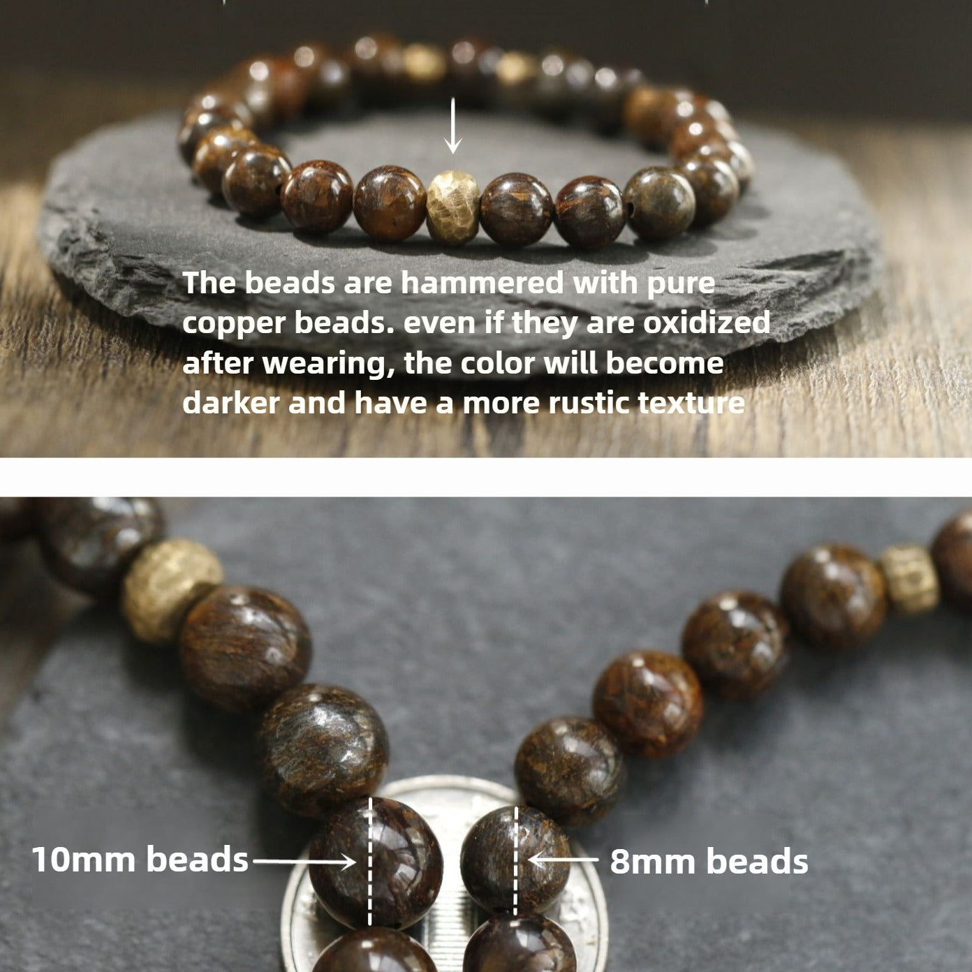 Zen Healing Bronzite Copper Brass Bead Strength Bracelet