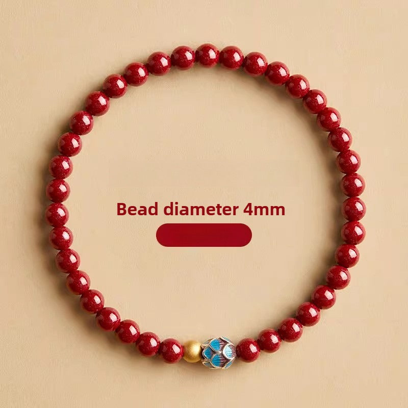 Zen Healing Cinnabar Cloisonné Lotus Blessing Bracelet