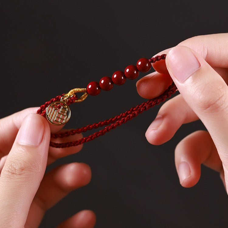 Zen Healing Cinnabar Fu Pendant Red String Harmony Bracelet