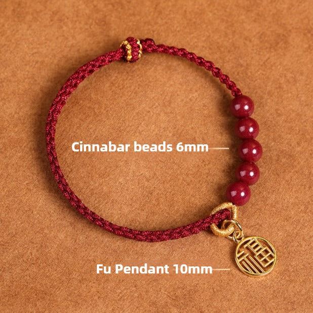 Zen Healing Cinnabar Fu Pendant Red String Harmony Bracelet