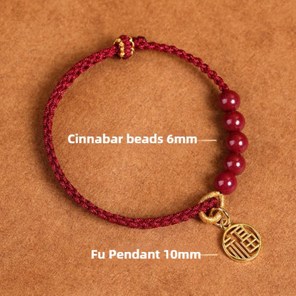 Zen Healing Cinnabar Fu Pendant Red String Harmony Bracelet