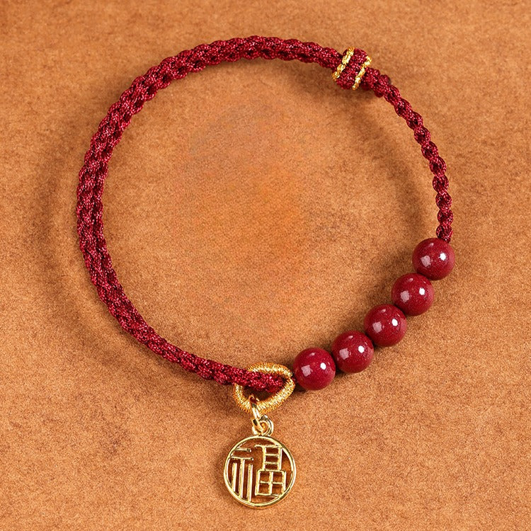 Zen Healing Cinnabar Fu Pendant Red String Harmony Bracelet