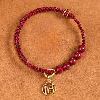 Zen Healing Cinnabar Fu Pendant Red String Harmony Bracelet