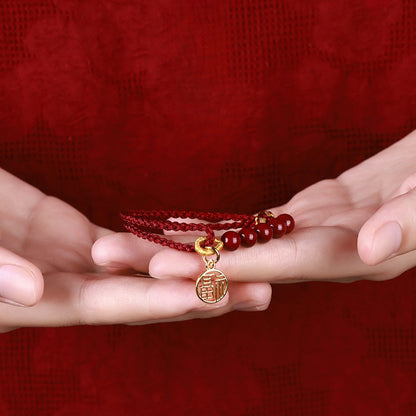Zen Healing Cinnabar Fu Pendant Red String Harmony Bracelet