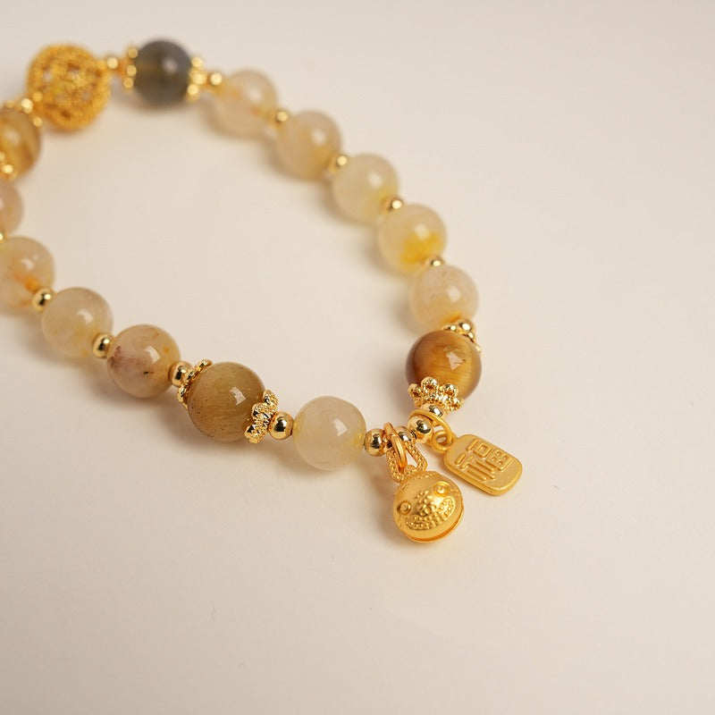 Zen Healing Citrine Crystal Golden Beast Fu Character Success Bracelet