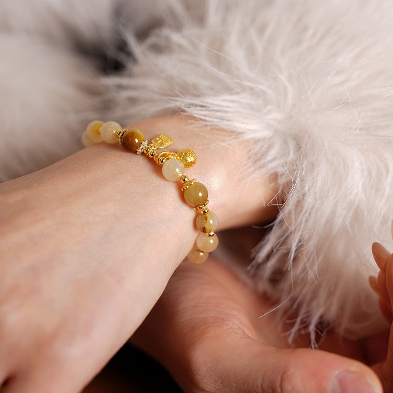 Zen Healing Citrine Crystal Golden Beast Fu Character Success Bracelet