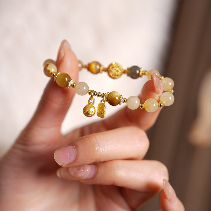 Zen Healing Citrine Crystal Golden Beast Fu Character Success Bracelet
