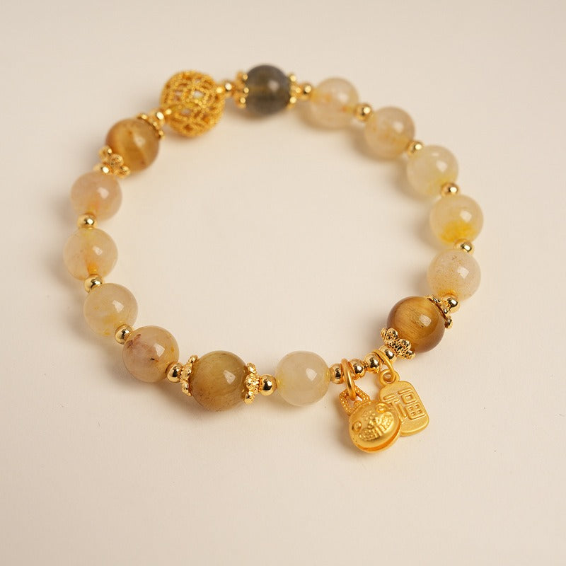Zen Healing Citrine Crystal Golden Beast Fu Character Success Bracelet