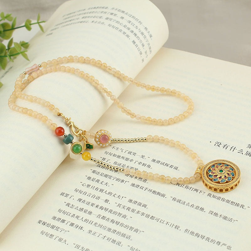 Zen Healing Enamel Lotus Compass Guidance Spiritual Growth Pendant Necklace