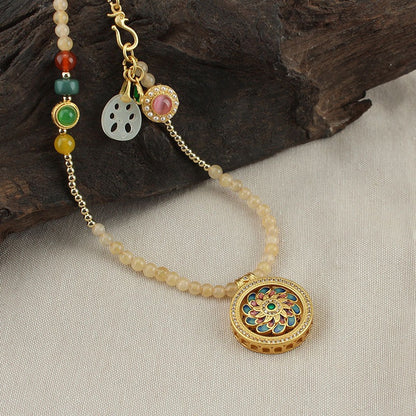 Zen Healing Enamel Lotus Compass Guidance Spiritual Growth Pendant Necklace