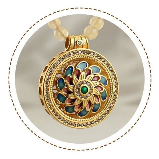 Zen Healing Enamel Lotus Compass Guidance Spiritual Growth Pendant Necklace