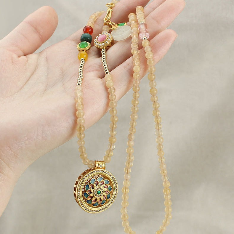 Zen Healing Enamel Lotus Compass Guidance Spiritual Growth Pendant Necklace