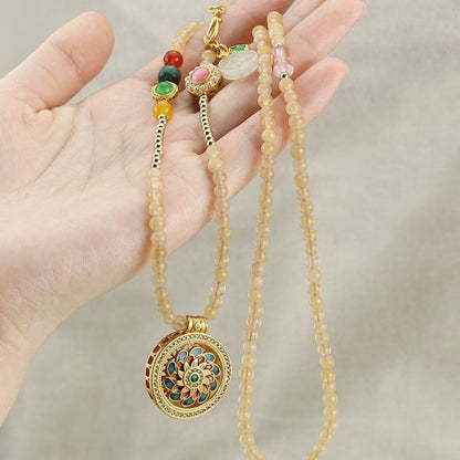 Zen Healing Enamel Lotus Compass Guidance Spiritual Growth Pendant Necklace