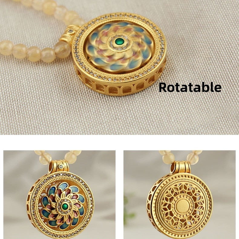 Zen Healing Enamel Lotus Compass Guidance Spiritual Growth Pendant Necklace