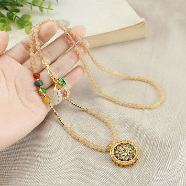Zen Healing Enamel Lotus Compass Guidance Spiritual Growth Pendant Necklace