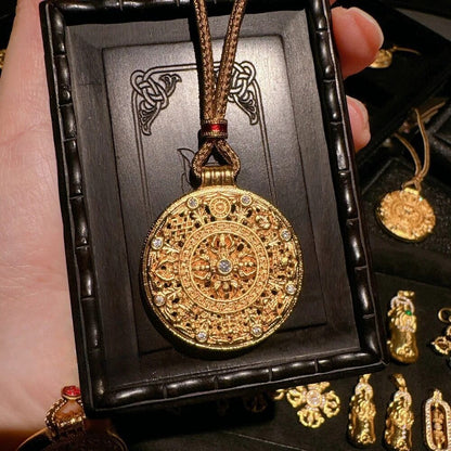 Zen Healing Golden Carved Lotus Gourd Pendant Prosperity Necklace