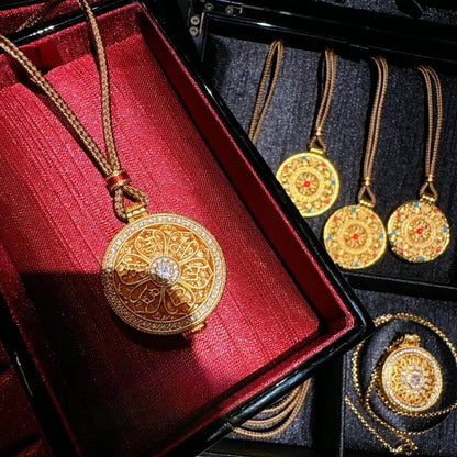 Zen Healing Golden Carved Lotus Gourd Pendant Prosperity Necklace