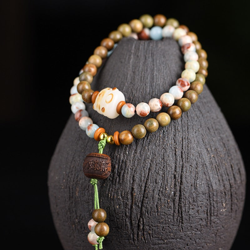 Zen Healing Green Sandalwood & Shoushan Stone Wealth Bracelet