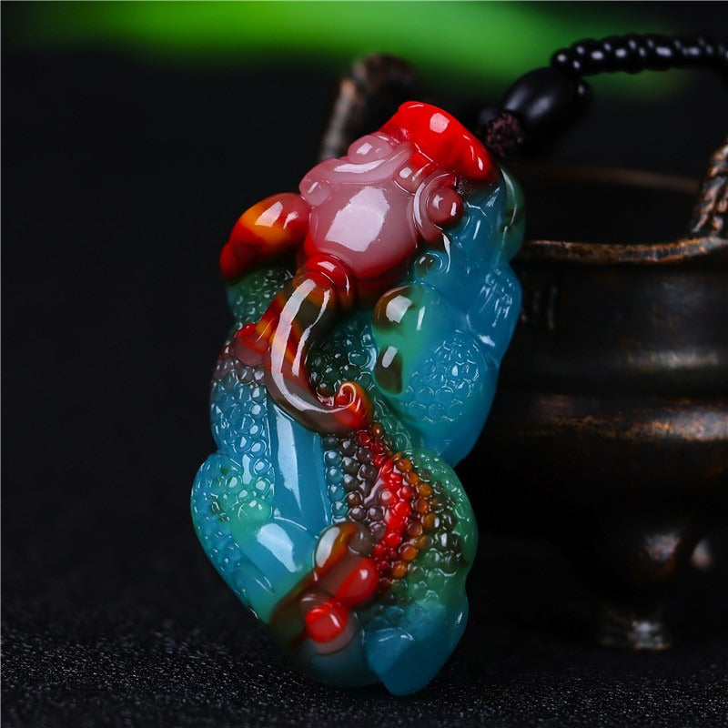 Zen Healing Hetian Jade Feng Shui Colorful Pi Xiu Wealth Pendant Necklace