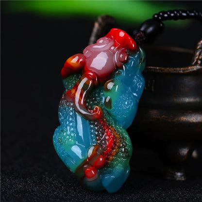 Zen Healing Hetian Jade Feng Shui Colorful Pi Xiu Wealth Pendant Necklace