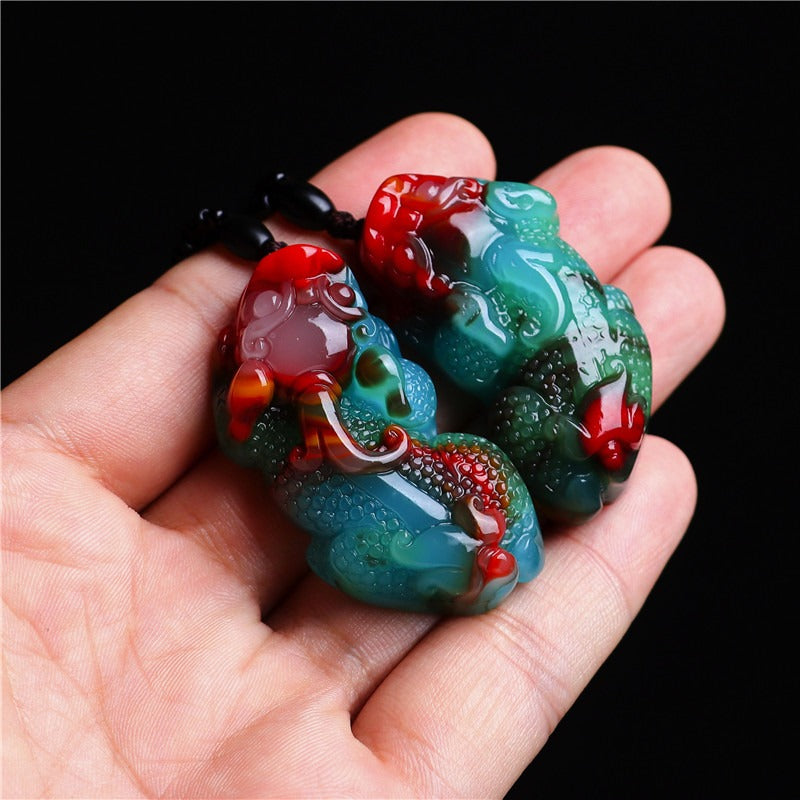 Zen Healing Hetian Jade Feng Shui Colorful Pi Xiu Wealth Pendant Necklace