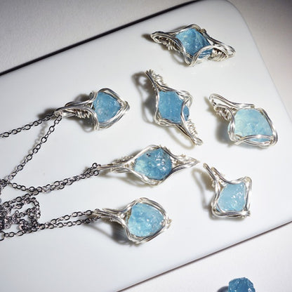 Zen Healing Natural Aquamarine Charm Pendant Necklace