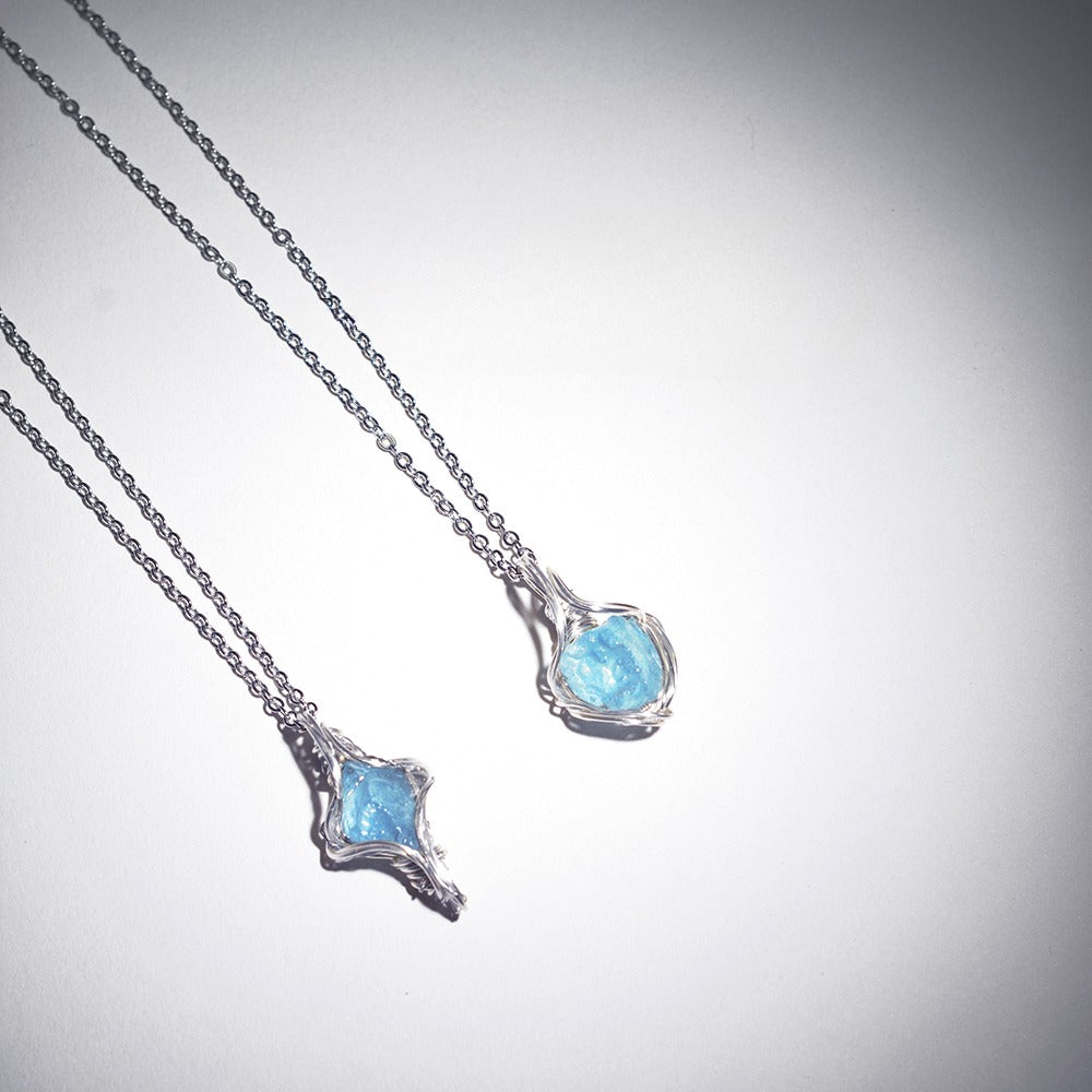 Zen Healing Natural Aquamarine Charm Pendant Necklace