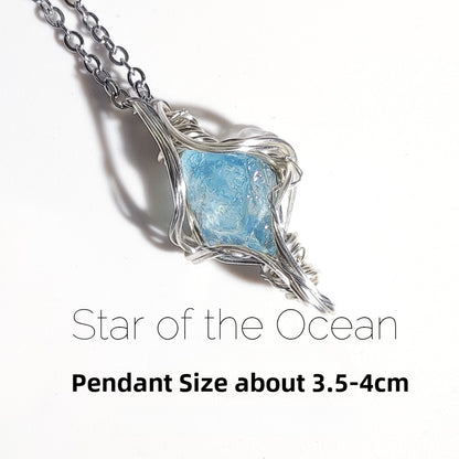 Zen Healing Natural Aquamarine Charm Pendant Necklace