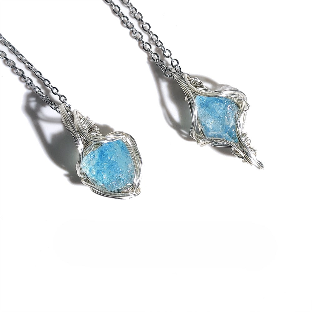 Zen Healing Natural Aquamarine Charm Pendant Necklace