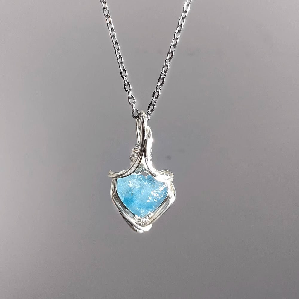 Zen Healing Natural Aquamarine Charm Pendant Necklace