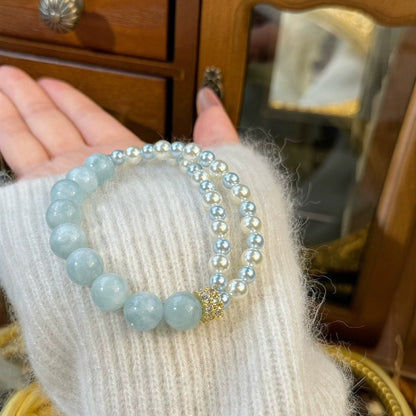 Zen Healing Natural Aquamarine Pearl Charm Bracelet